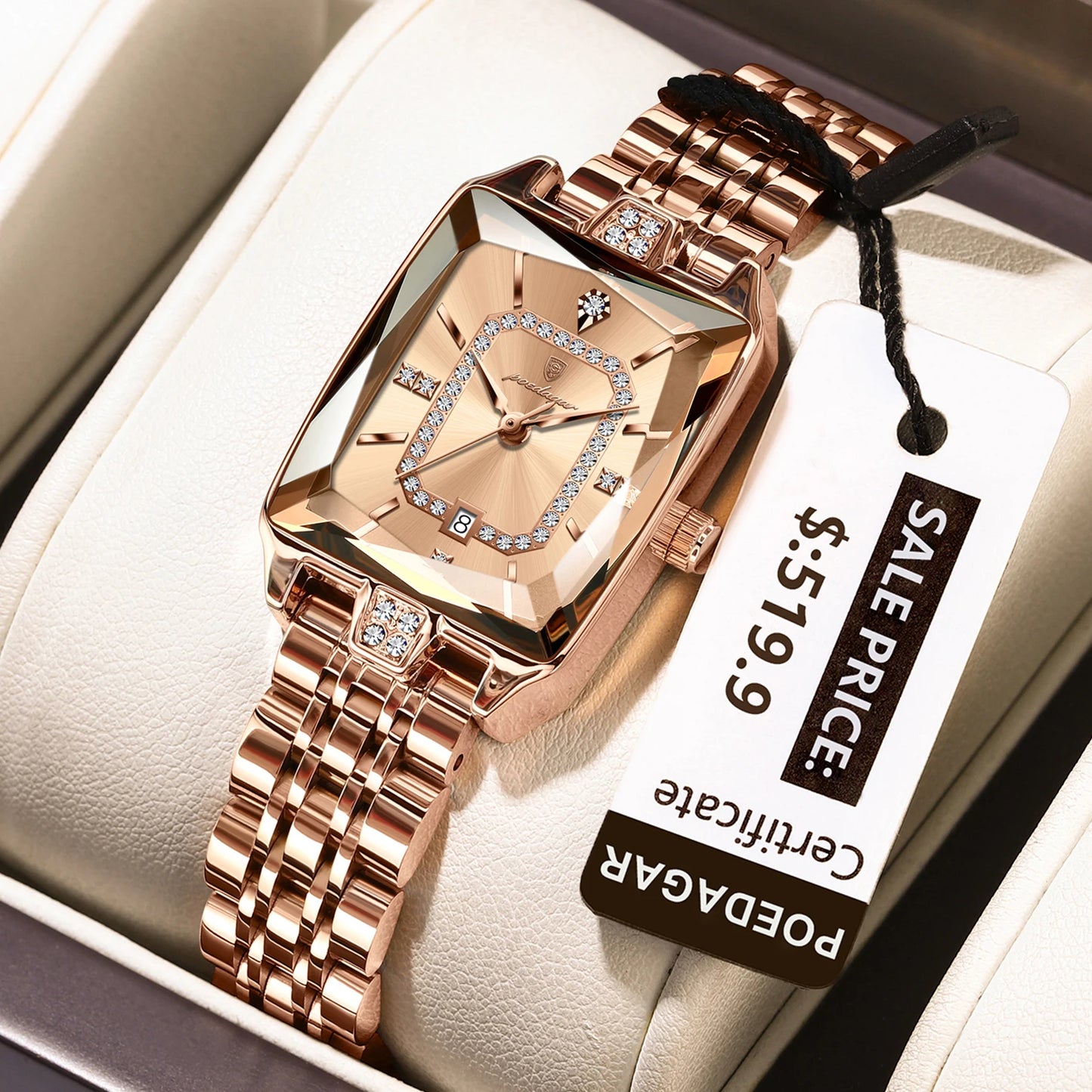 Women's Luxury High-Quality Quartz Watch – Waterproof Stainless Steel with Date Display + Gift Box