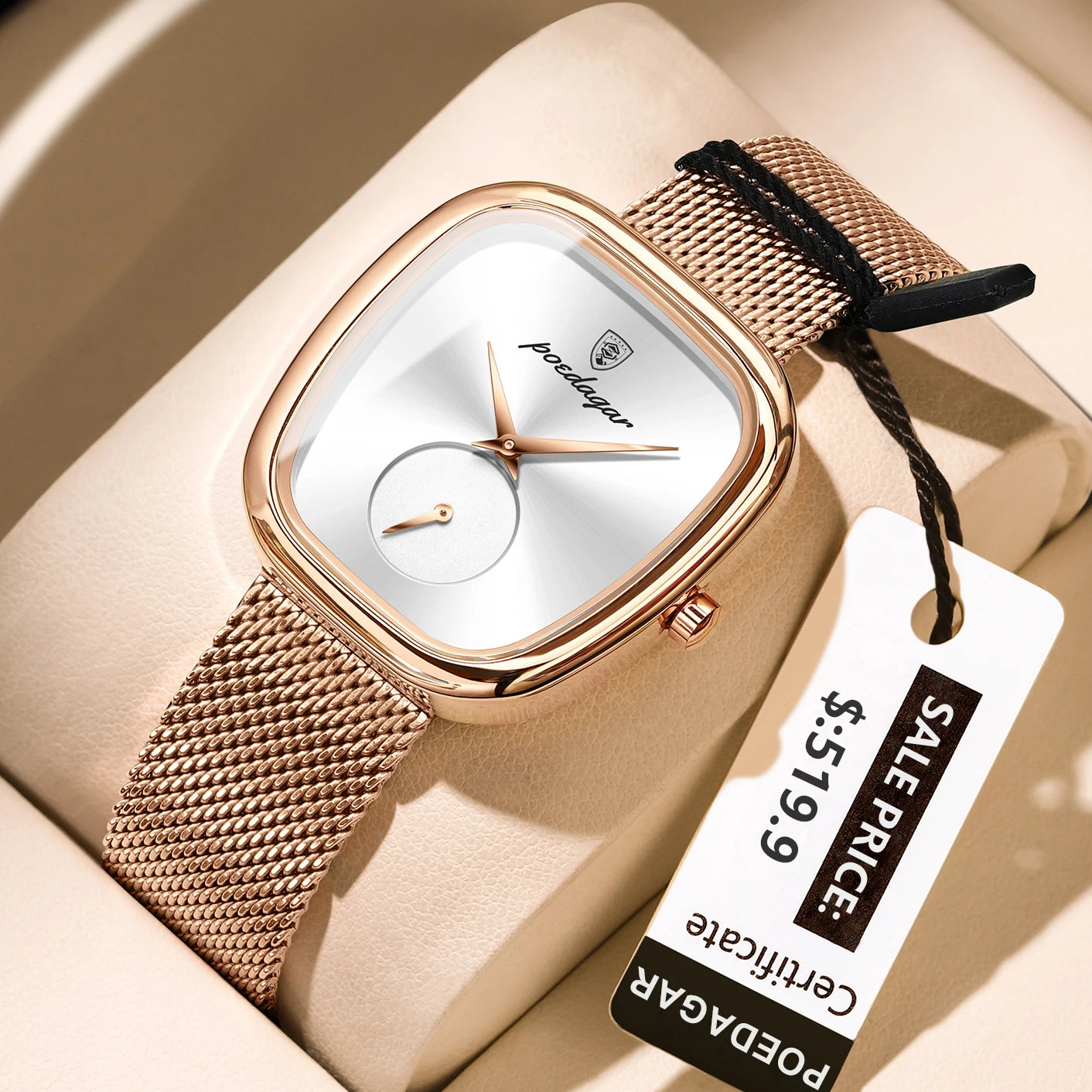 Luxury Elegant Women's Quartz Watch – Waterproof Stainless Steel Mesh Strap Timepiece