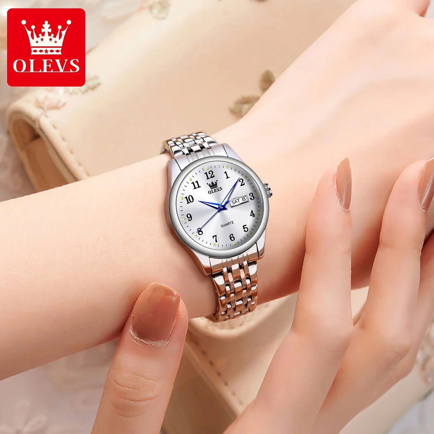 Radiant Elegance – Women's Waterproof Quartz Watch with Sleek Stainless Steel Band