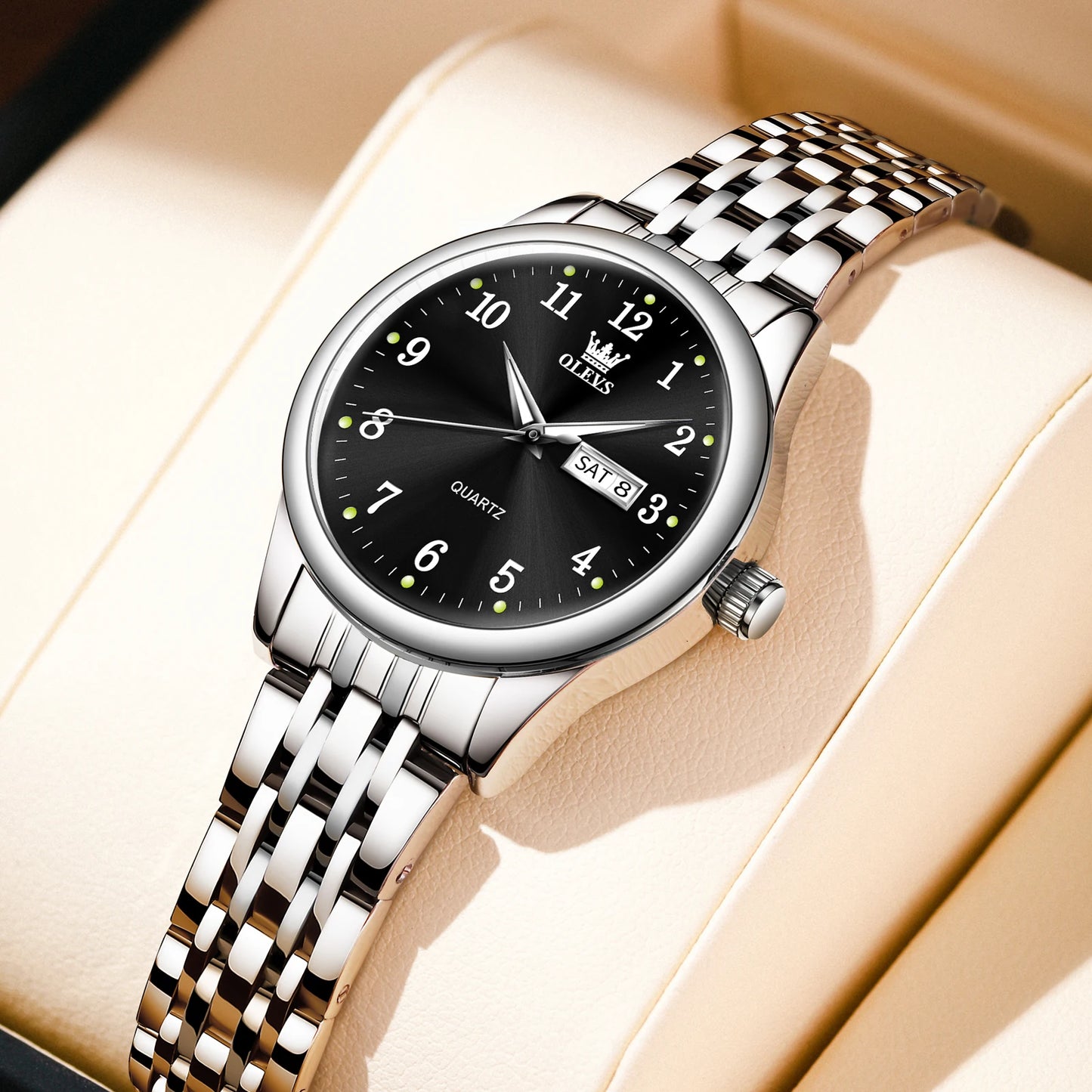 Radiant Elegance – Women's Waterproof Quartz Watch with Sleek Stainless Steel Band