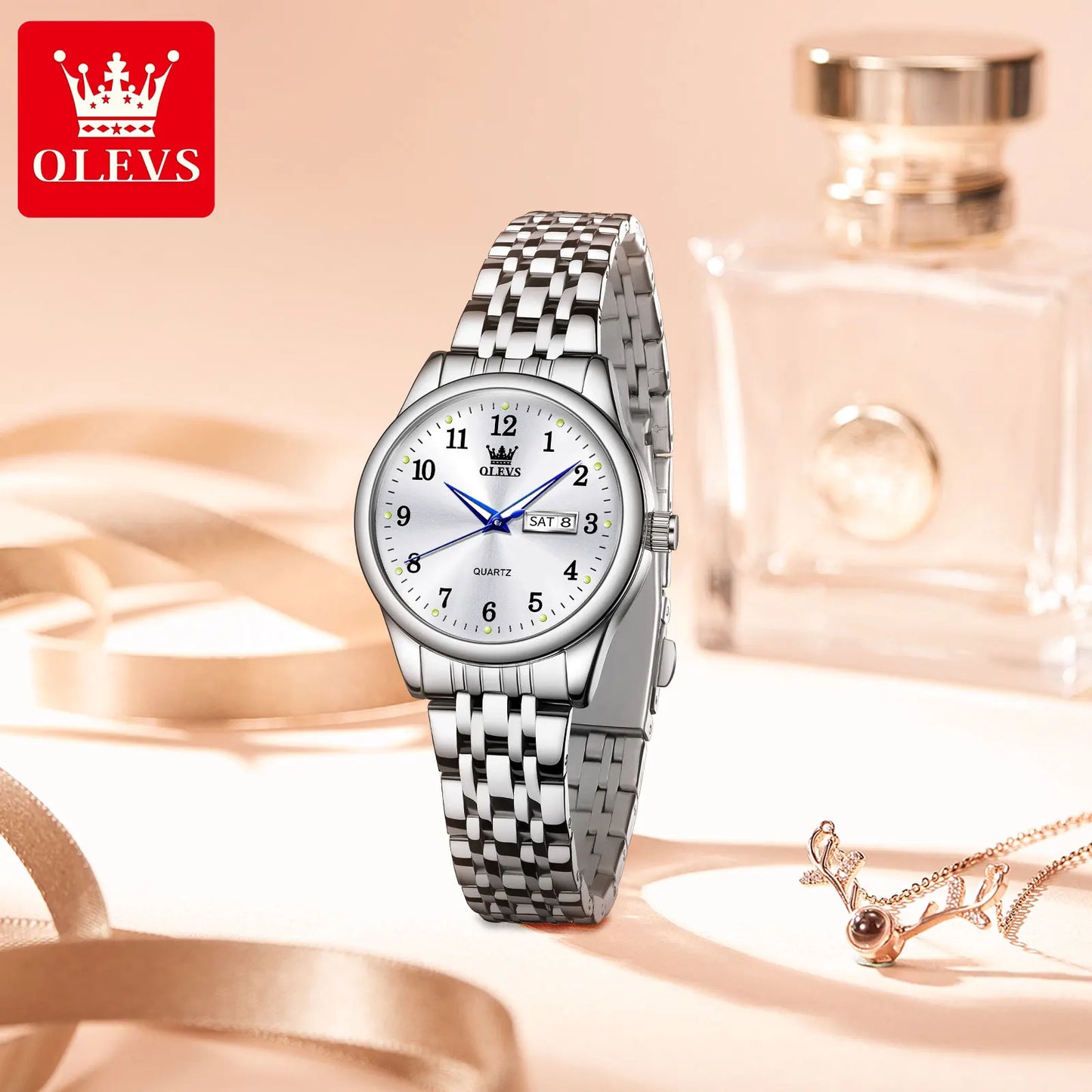 Radiant Elegance – Women's Waterproof Quartz Watch with Sleek Stainless Steel Band