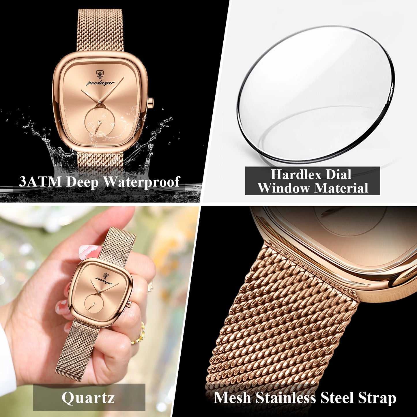 Luxury Elegant Women's Quartz Watch – Waterproof Stainless Steel Mesh Strap Timepiece