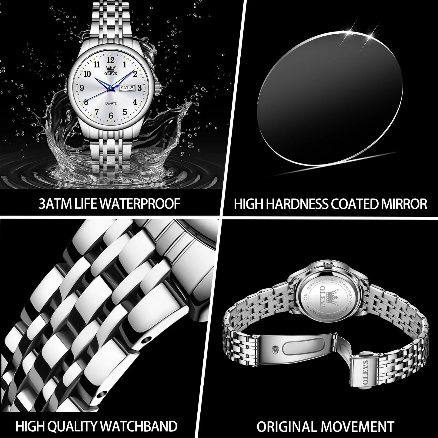 Radiant Elegance – Women's Waterproof Quartz Watch with Sleek Stainless Steel Band