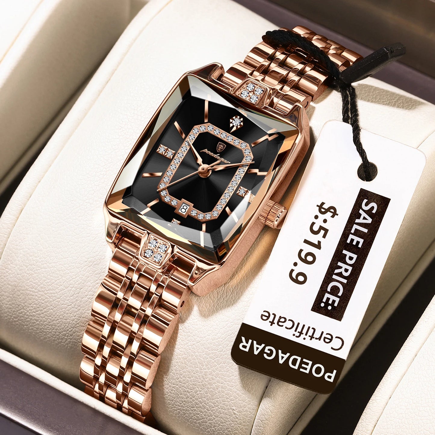 Women's Luxury High-Quality Quartz Watch – Waterproof Stainless Steel with Date Display + Gift Box