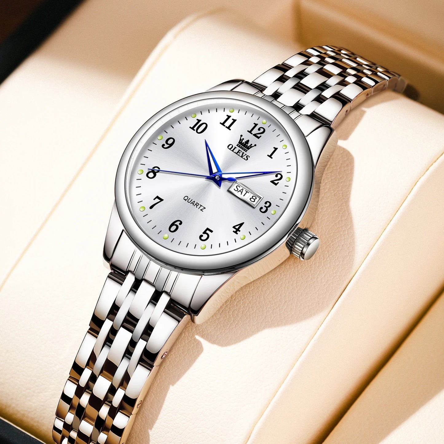Radiant Elegance – Women's Waterproof Quartz Watch with Sleek Stainless Steel Band