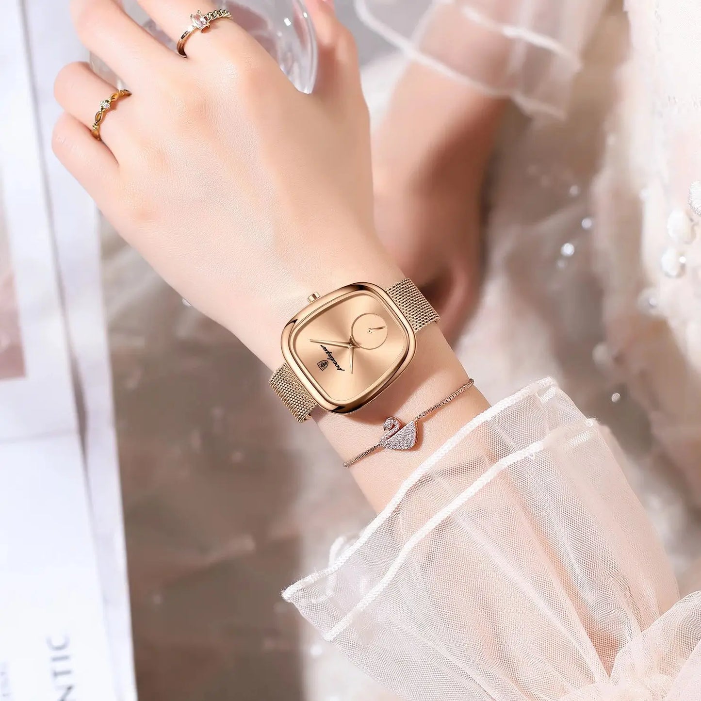 Luxury Elegant Women's Quartz Watch – Waterproof Stainless Steel Mesh Strap Timepiece