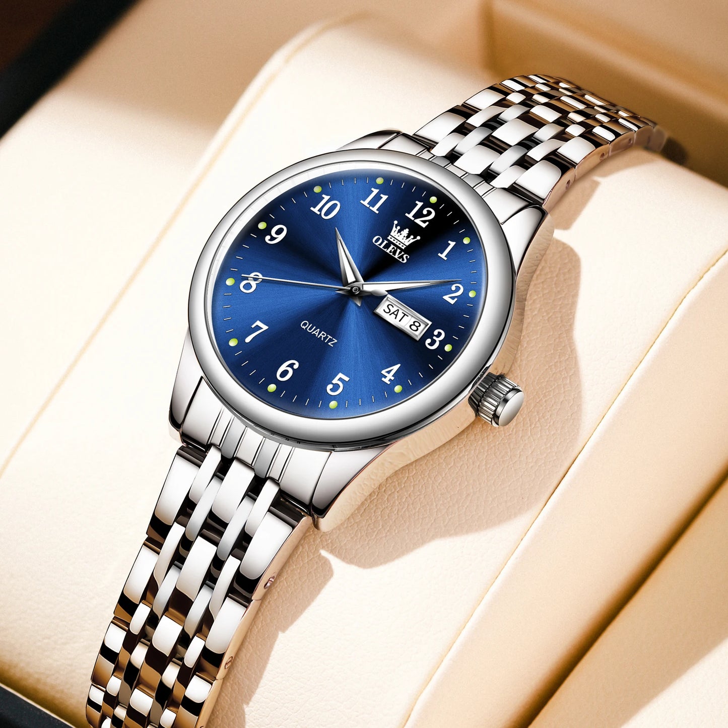Radiant Elegance – Women's Waterproof Quartz Watch with Sleek Stainless Steel Band
