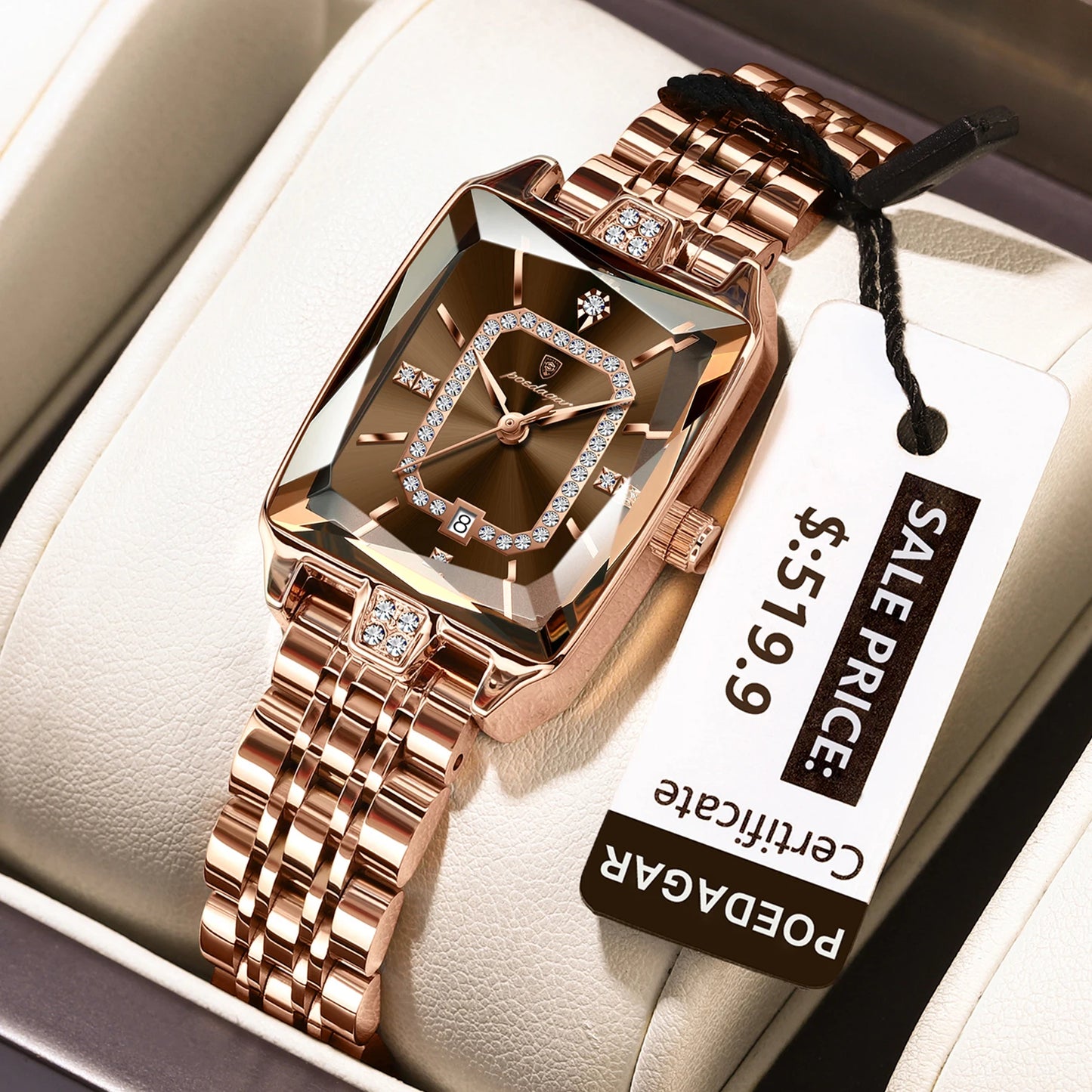 Women's Luxury High-Quality Quartz Watch – Waterproof Stainless Steel with Date Display + Gift Box