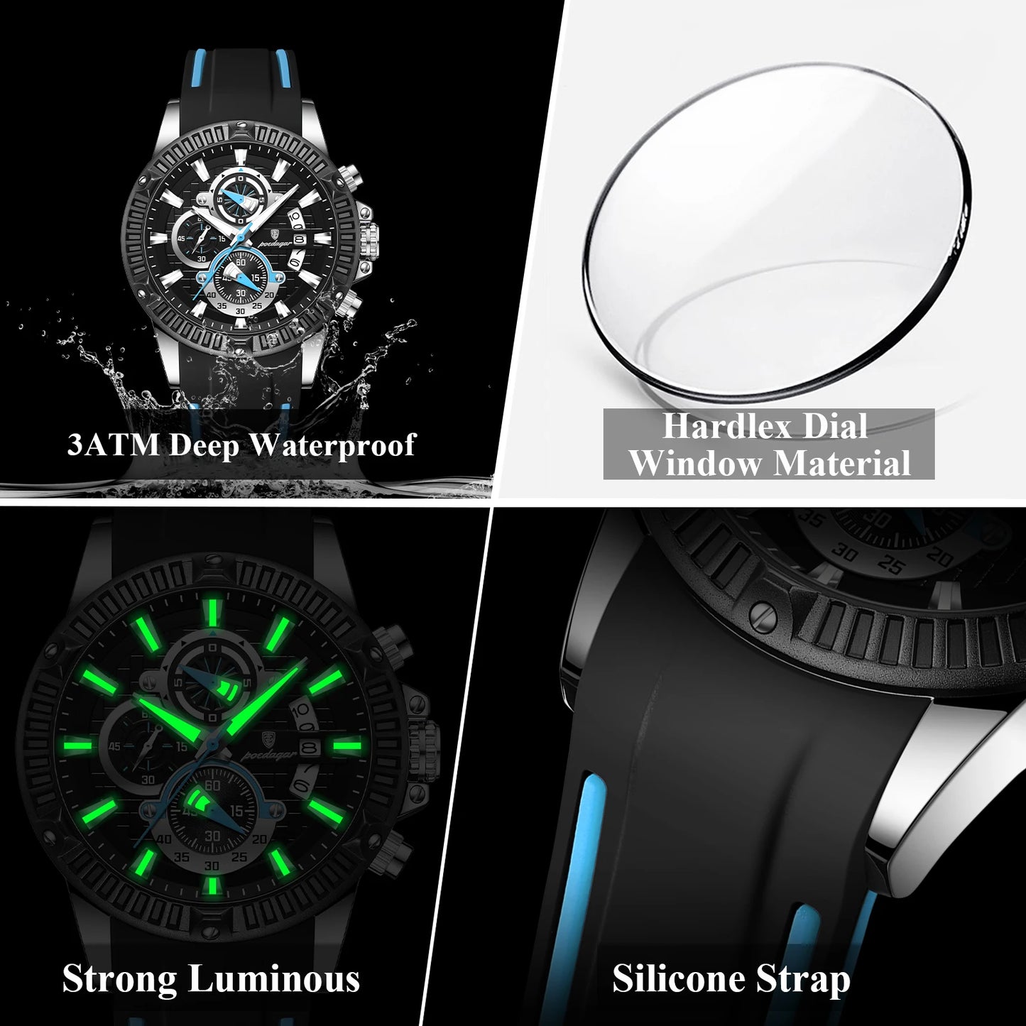 Titan Edge – Men's Chronograph Sport Watch with Silicone Strap & Luminous Dial