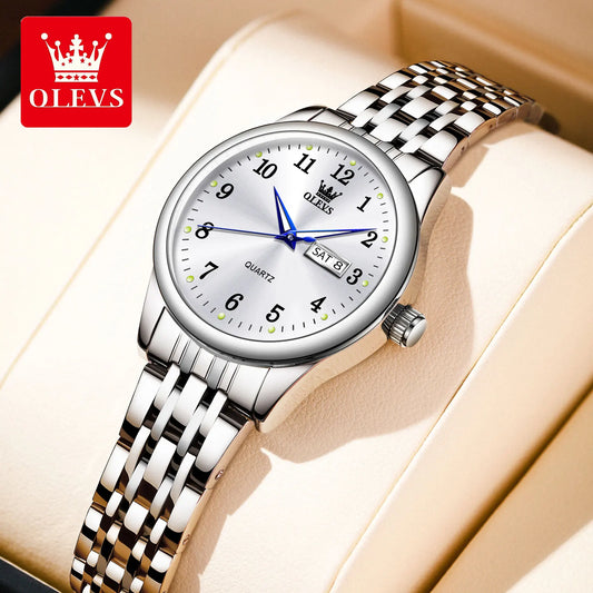 Radiant Elegance – Women's Waterproof Quartz Watch with Sleek Stainless Steel Band