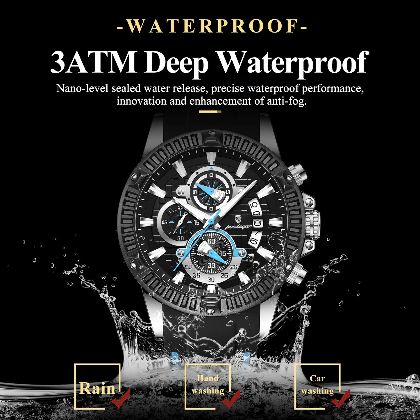 Titan Edge – Men's Chronograph Sport Watch with Silicone Strap & Luminous Dial